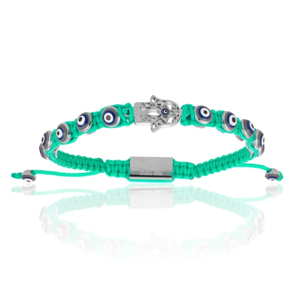 Cyan Nylon with Silver Hamsa Hand Bracelet