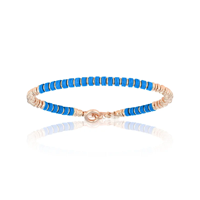 Medium Blue African Beaded Bracelet with Pink Gold