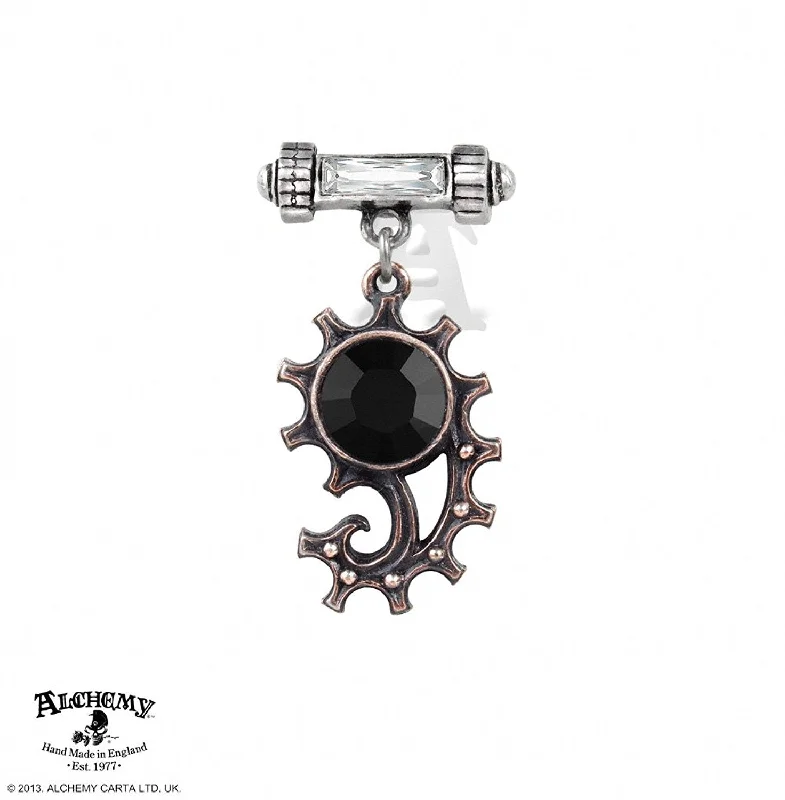 sterling silver earrings -Alchemy Gothic Ingenieurial Elegance Black Crystal Single Earring