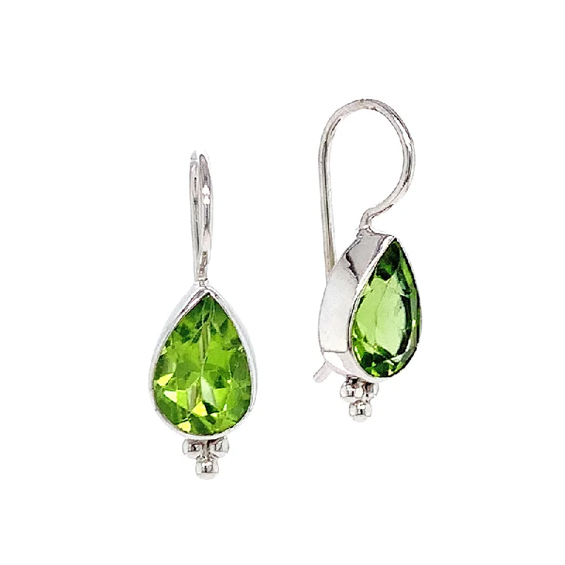 crystal earrings for women -Sterling Pear Peridot Drop Earrings - "Pears"