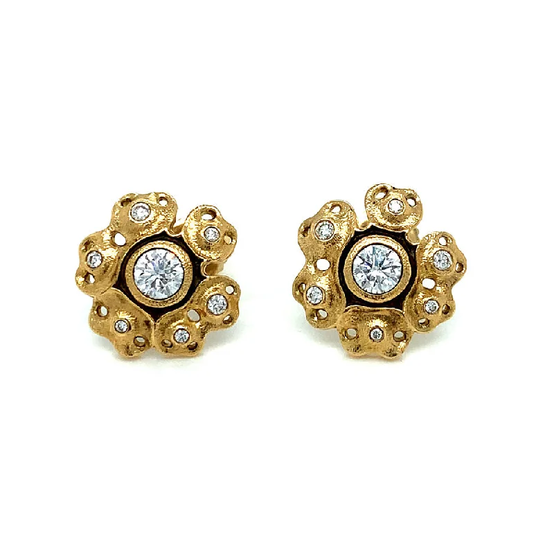 elegant drop earrings -18K Yellow Gold Diamond Stud Earrings - "Rosette"