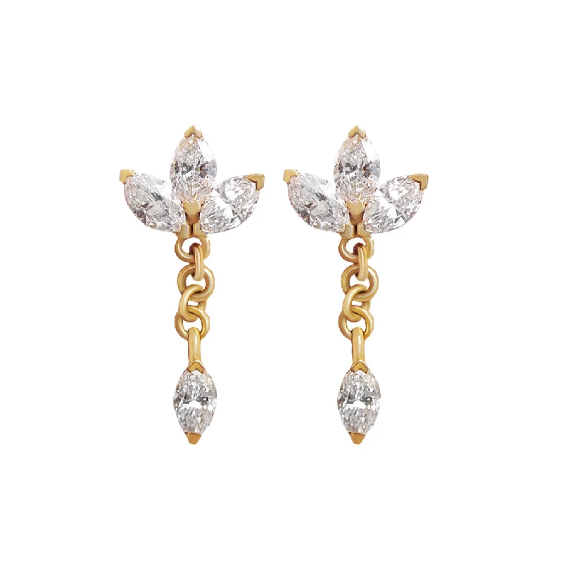 geometric earrings for women -Marquise Flower Dangle Diamond Earrings with Chain ♥ Romi