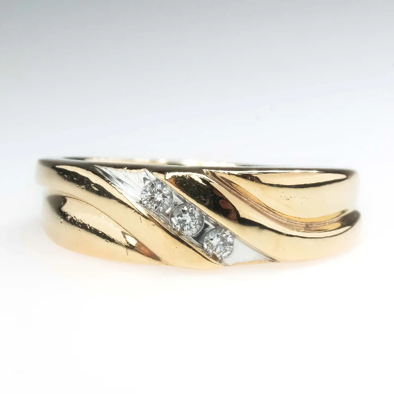 dazzling engagement rings -Round Diamond Diagonal Men's Wedding Band Ring in 10K Yellow Gold