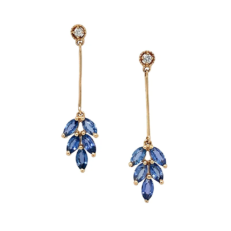 colorful dangly earrings -Yogo Sapphire & Diamond Yellow Gold Earrings - "Leaf Clusters"