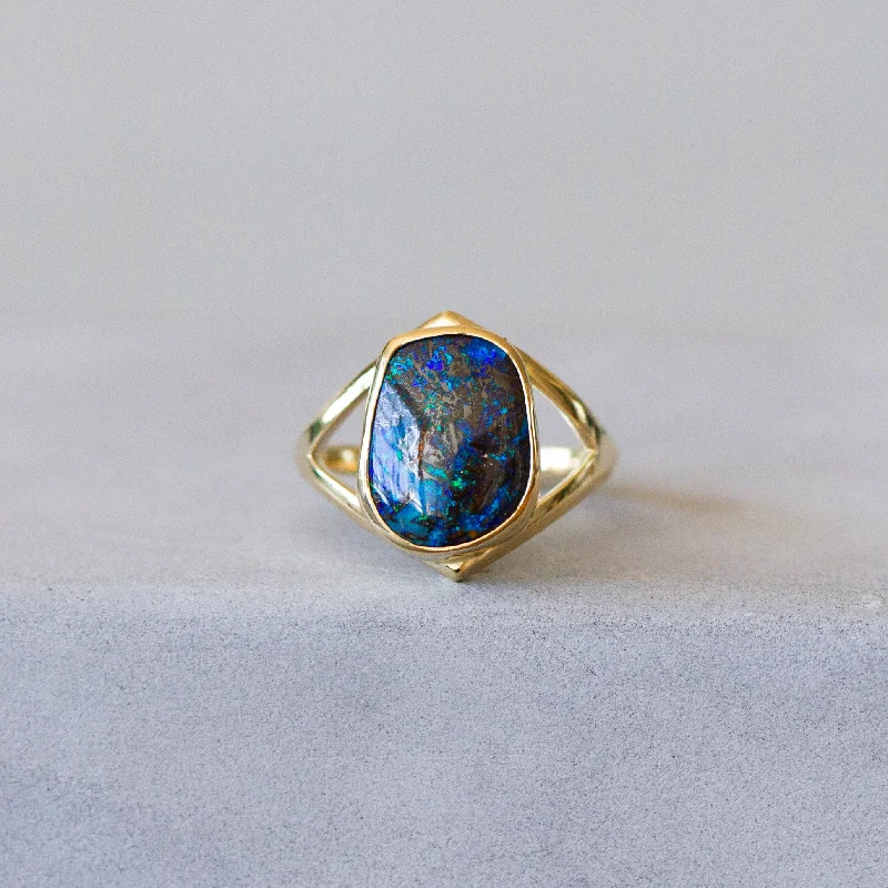 luxury engagement rings for women -Australian Boulder Opal Gold Cleo Ring #2