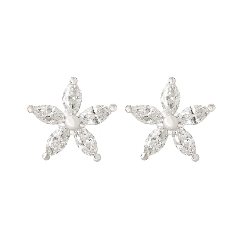 luxurious diamond earrings -Marquise Diamond Flower Stud Earrings