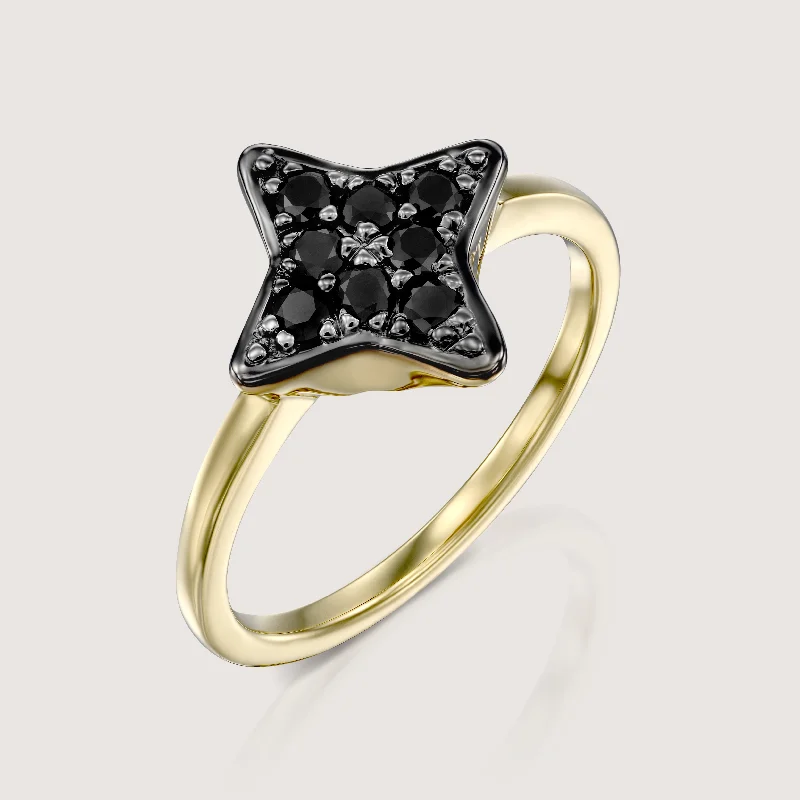 engagement and wedding rings -Cassiopeia Gold Ring With Black Diamonds