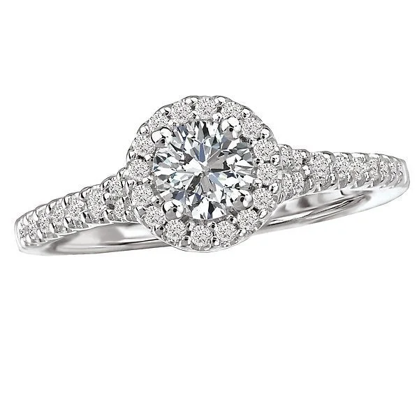 personalized engagement rings -14KT WHITE GOLD 3/4 CTW ROUND DIAMOND HALO RING