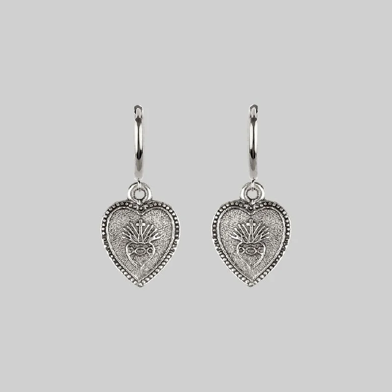 cute hoop earrings -ARDOUR. Sacred Heart Hoop Earrings - Silver