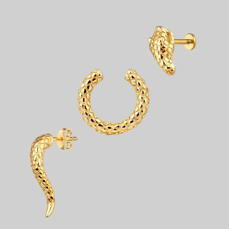 ear cuffs for women -VEGA. 3 Piece Snake Wrap Earring - Gold