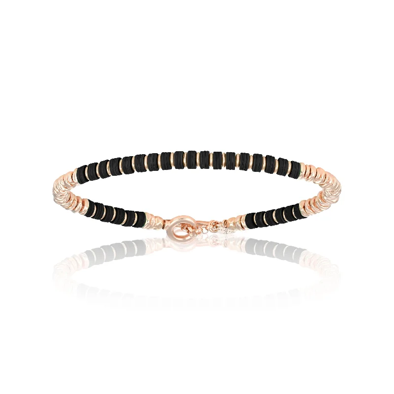 Medium Black African Beaded Bracelet with Pink Gold