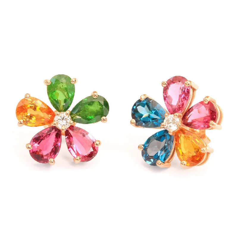 trendy earrings for women -Pear Gemstone Flowers Stud Colorful Earrings ♥