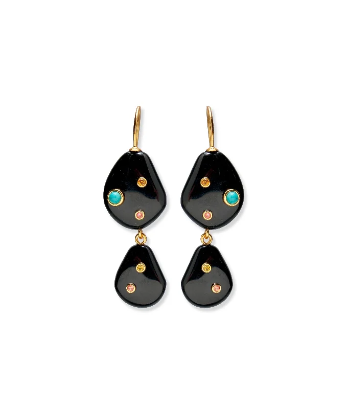 crystal earrings for women -Stacked Stone Earrings in Black Agate