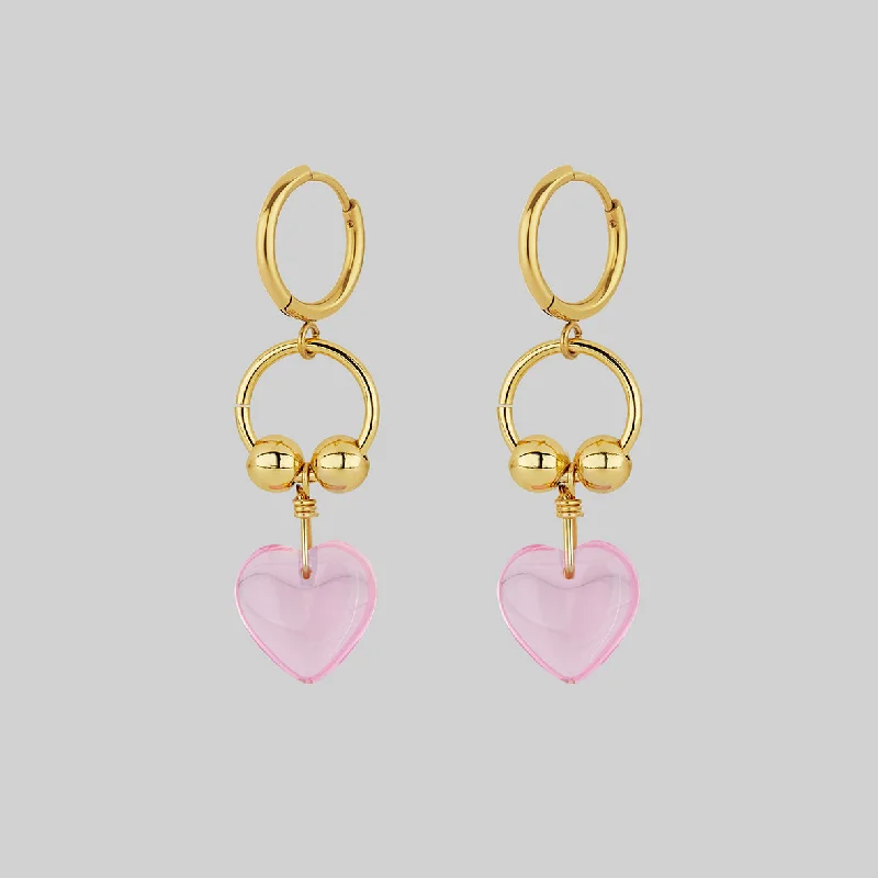 personalized earrings for women -HEART TO HEART. Pierced Drop Earrings - Gold