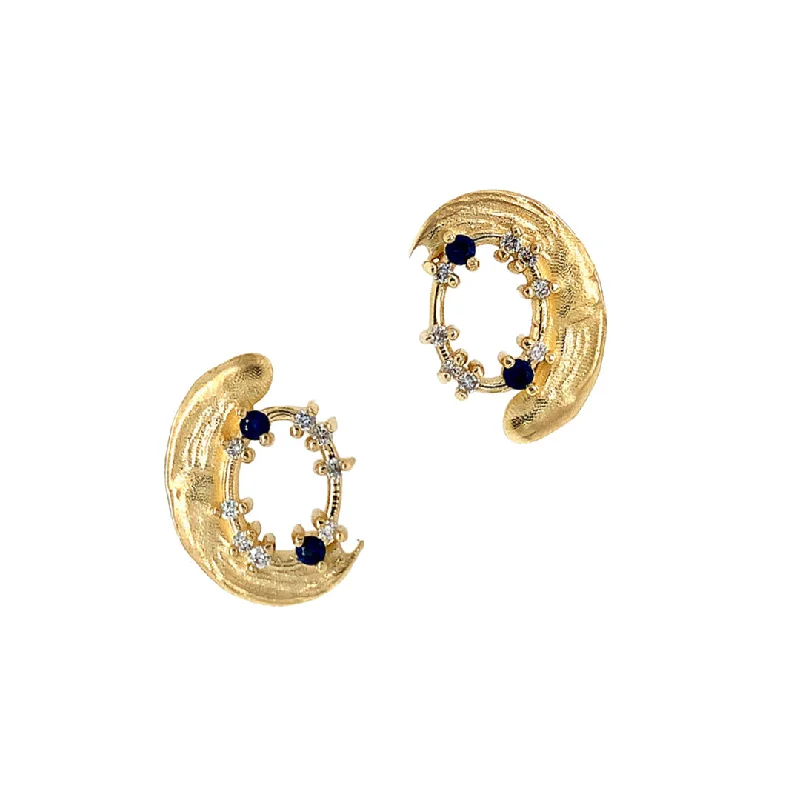 minimalist earrings for women -Blue Sapphire & Diamond Yellow Gold Earrings - "Midnight Blue"