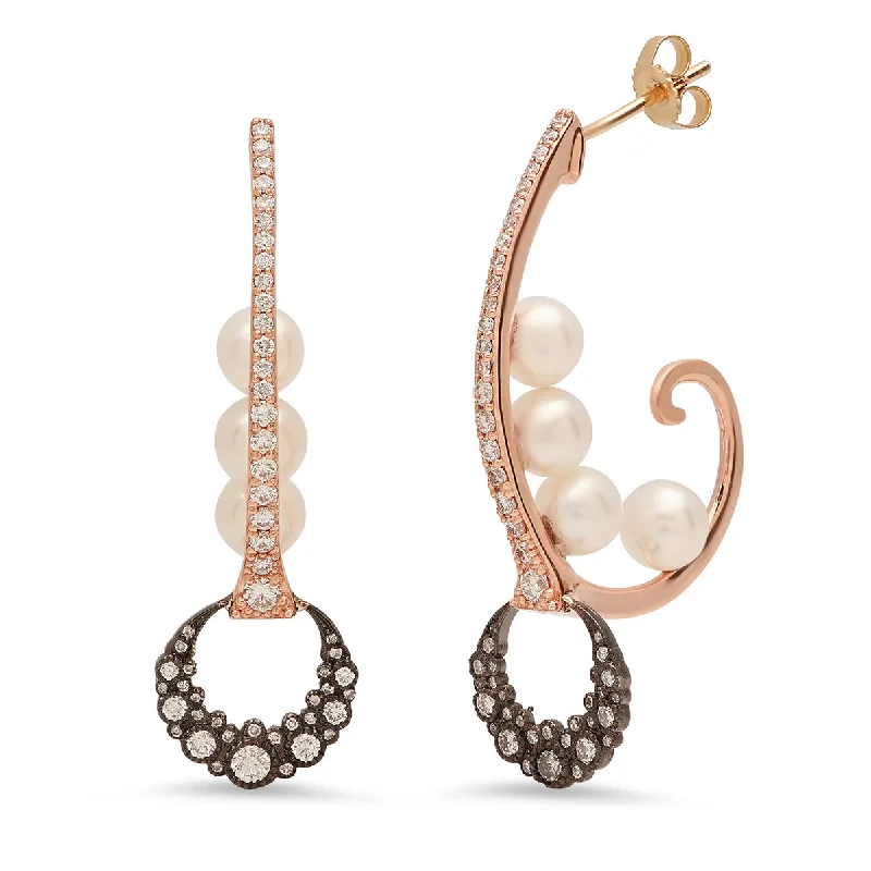 boho earrings for women -Moon and Pearl Hoop