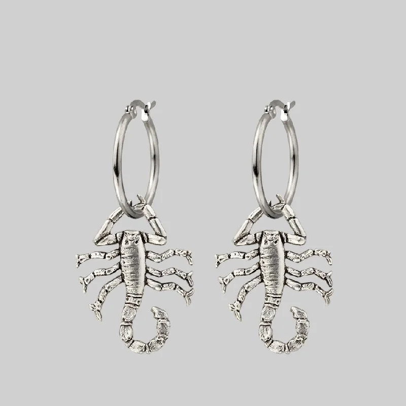 unique earrings for women -NOXIOUS. Scorpion Hoop Earrings - Silver