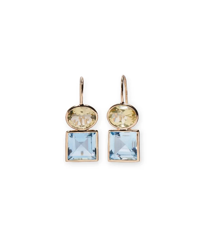 personalized jewelry earrings -14k Gold Duo Earrings in Lemon Quartz and Sky Blue Topaz