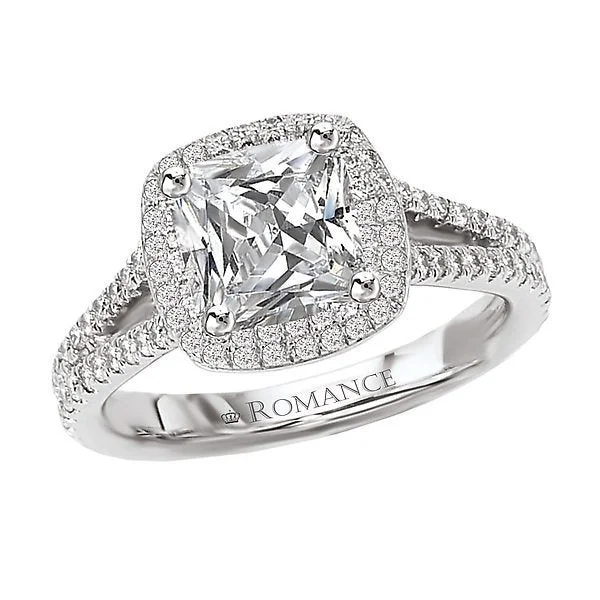 stackable engagement rings -14KT WHITE GOLD 1.37 CTW DIAMOND SPLIT SHANK SQUARE HALO RING