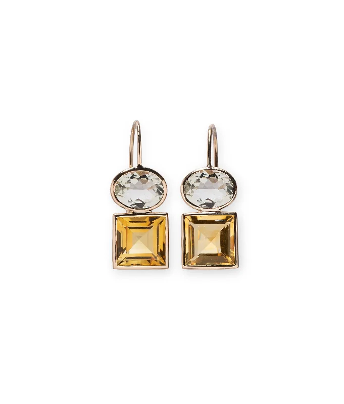 bridal earrings for women -14k Gold Duo Earrings in Green Amethyst and Citrine