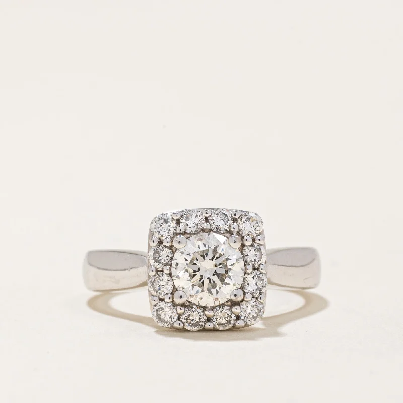 chic solitaire rings -Diamond Halo Engagement Ring | 0.86ctw | SZ 4.25 |