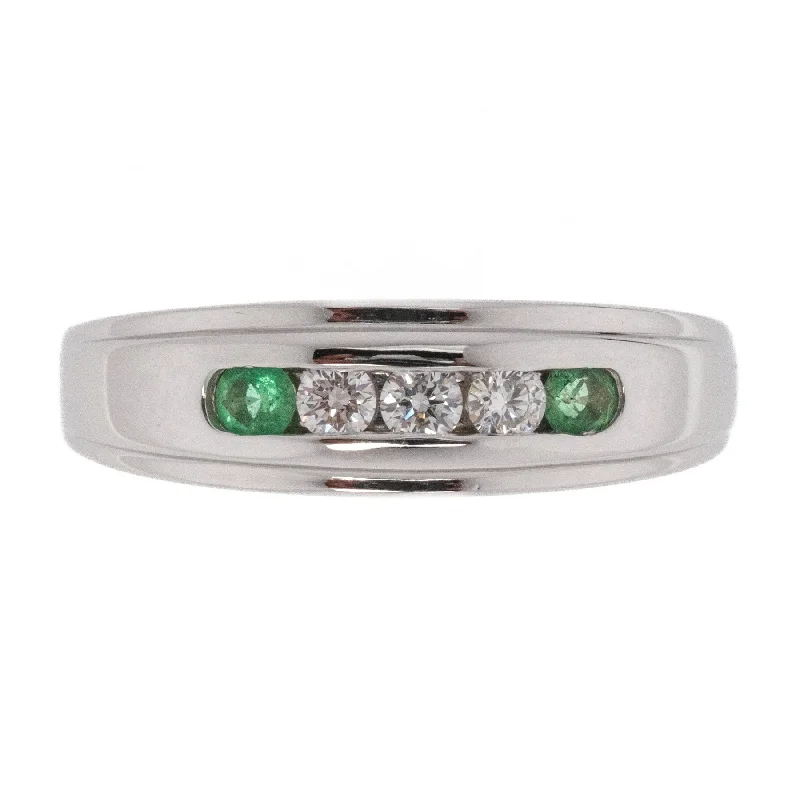 bridal engagement rings -0.21ctw Diamond Accented w/ 0.09ctw Emerald Accents Wedding Band in 14K White Gold