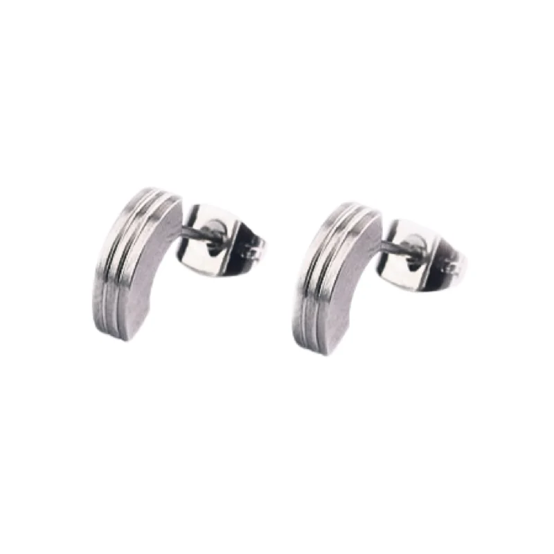 bridal earrings for women -Narrow Edged Stainless Steel Earrings "Small Arc Studs with Grooves"