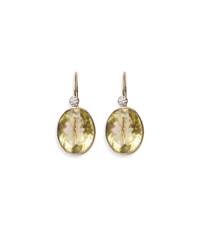 geometric earrings for women -14k Gold Pool Earrings in Lemon Quartz & Diamond