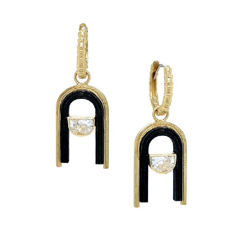 exclusive diamond earrings -Oxidized Cobalt Chrome and Gold Diamond Earrings