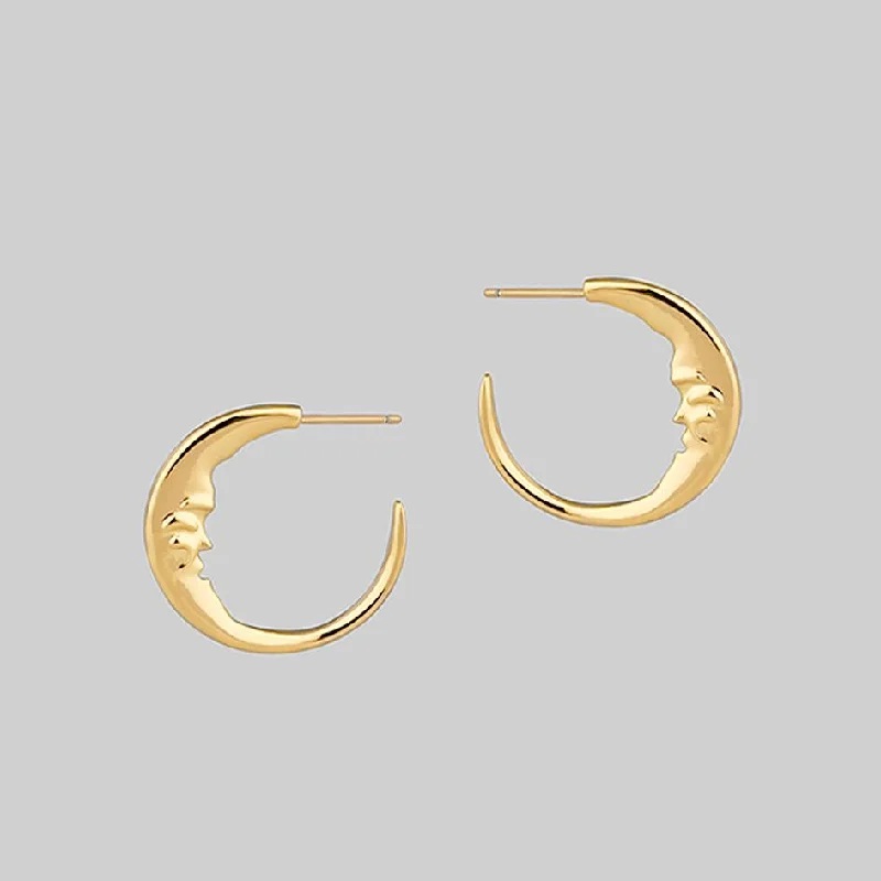 sapphire earrings for women -GOOD NIGHT. Man in the Moon Crescent Earrings - Gold