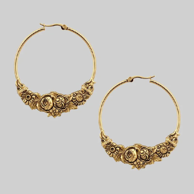 colorful stud earrings -EMINENCE. Romantic Floral Hoop Earrings - Gold