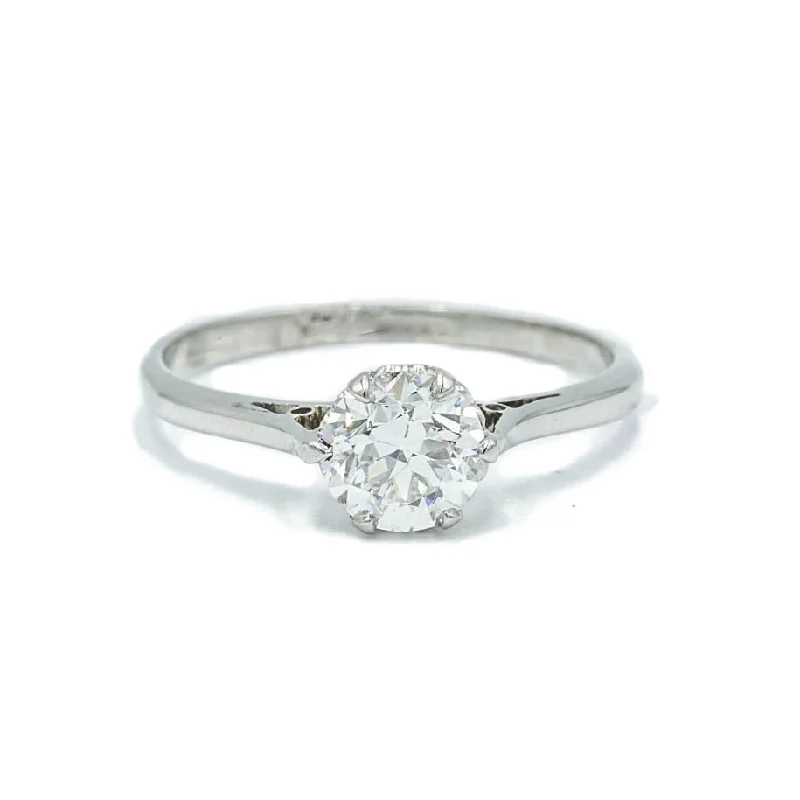 engraved rings for women -Platinum 0.77ct Vintage 6-Prong Cathedral Diamond Ring