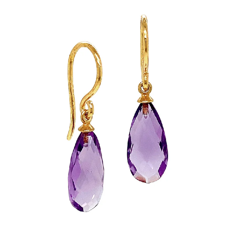 classic gold hoop earrings -Gold Vermeil & Faceted Amethyst Drop Earrings