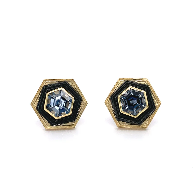 women’s dangly earrings -Cobalt Chrome and Gold Studs with Platinum Spinel