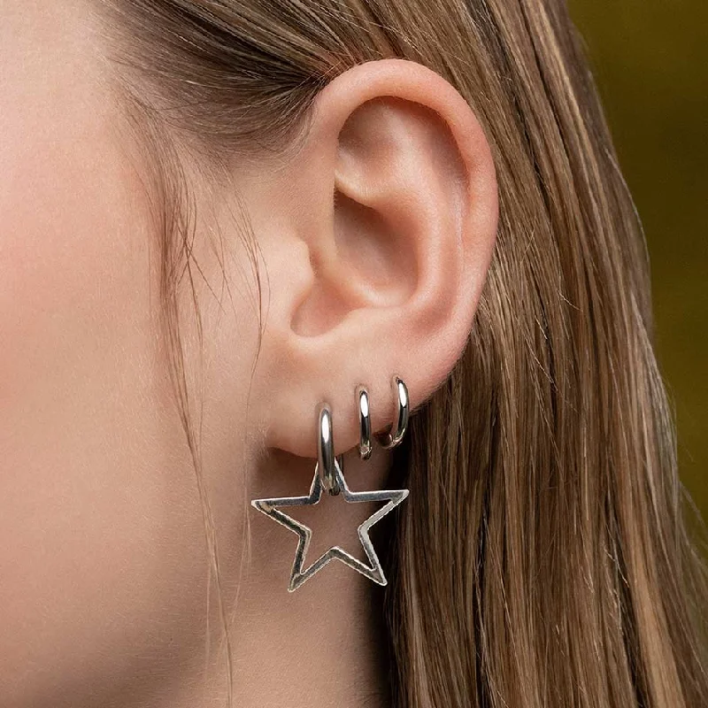 bridal earrings for women -MAISIE. Star Hoop Earrings - Silver