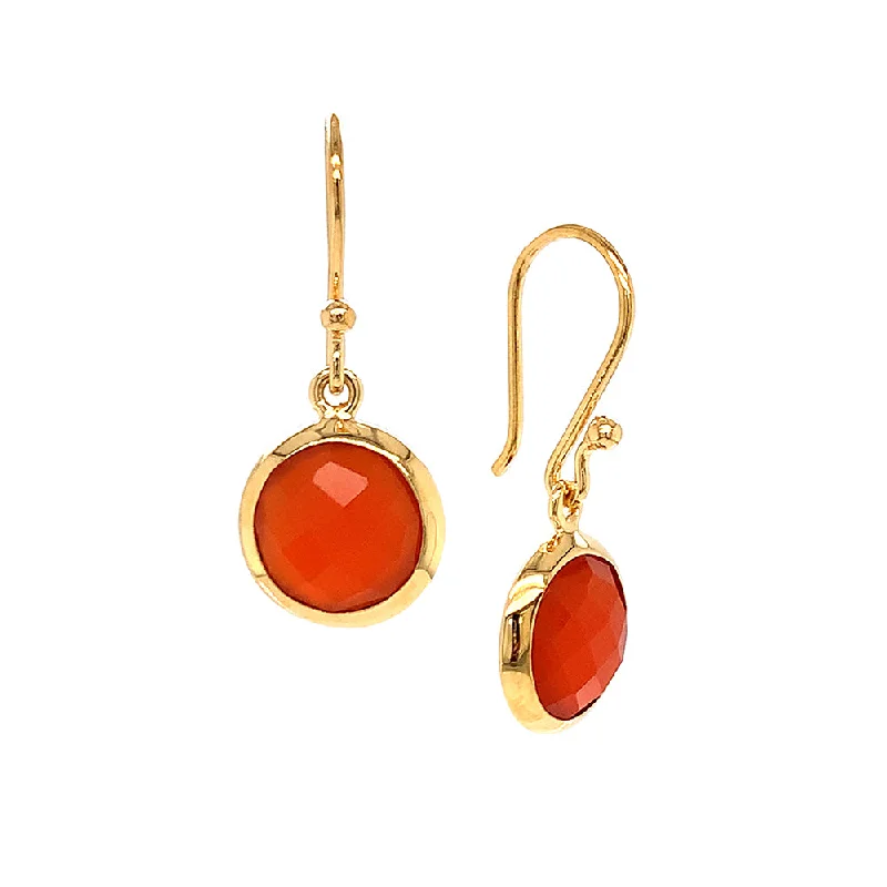 unique earrings for women -Gold Vermeil Round Red Onyx Drop Earrings - "Blood Orange"