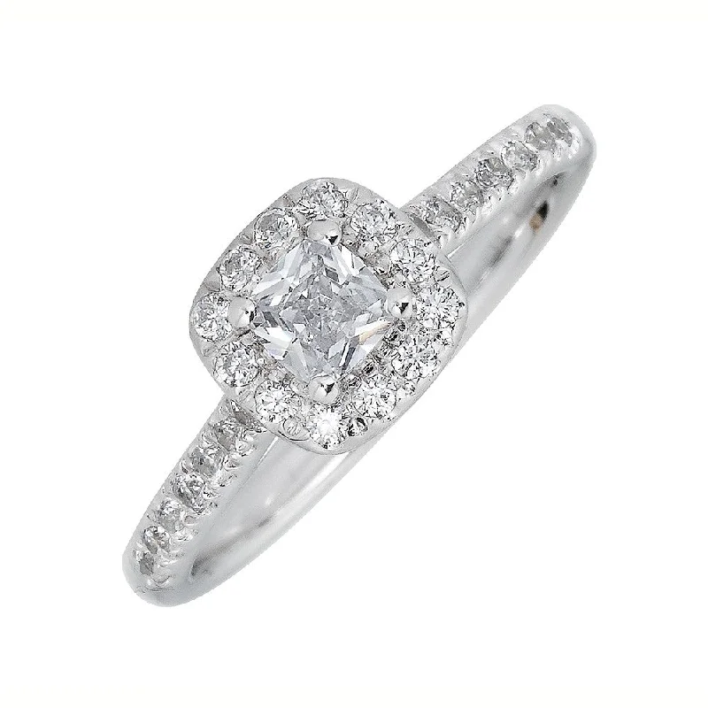 classic engagement rings for women -JULEVE 14KT GOLD 1/2 CTW DIAMOND CUSHION HALO RING