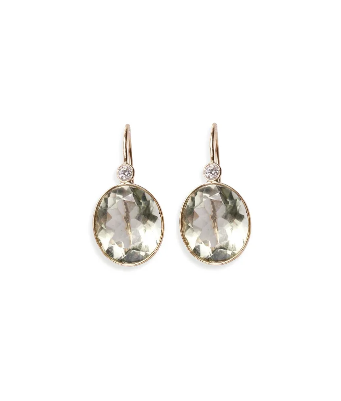 gold stud earrings for women -14k Gold Pool Earrings in Green Amethyst & Diamond