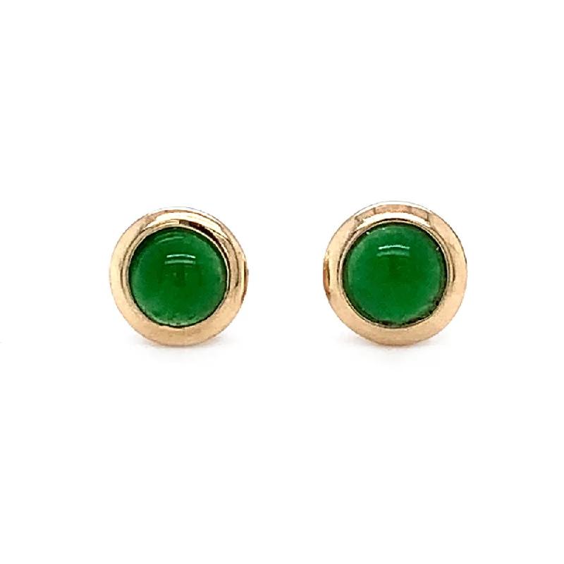 round stud earrings -Green Jadeite & Yellow Gold Stud Earrings