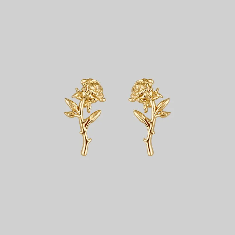 silver hoop earrings -AMOR. Rose Stem Stud Earrings - Gold