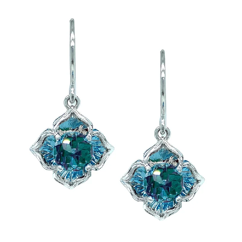 sterling silver drop earrings -Inverted Blue Topaz Drop Earrings with Ruby & Emerald - "DavinChi"