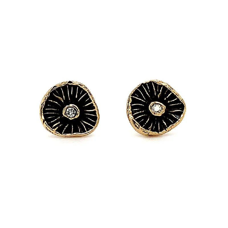 luxury ear cuffs -14K Yellow Gold Stud Earrings - "Mushroom Caps"