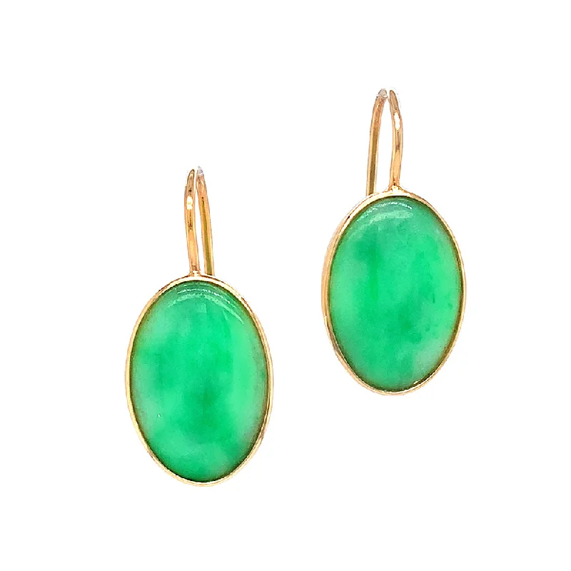 modern diamond earrings -Jadeite & Yellow Gold Lever back Earrings - "Ella"