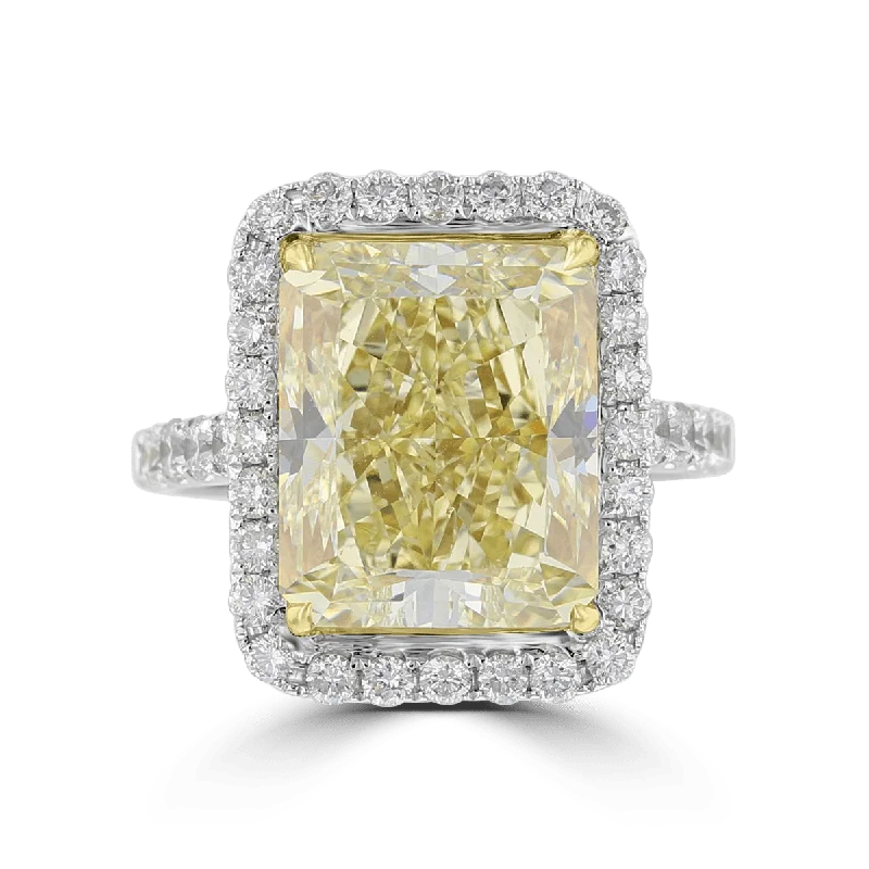 luxury halo engagement rings -18KT WHITE GOLD 10.03 CT YELLOW DIAMOND RADIANT HALO RING