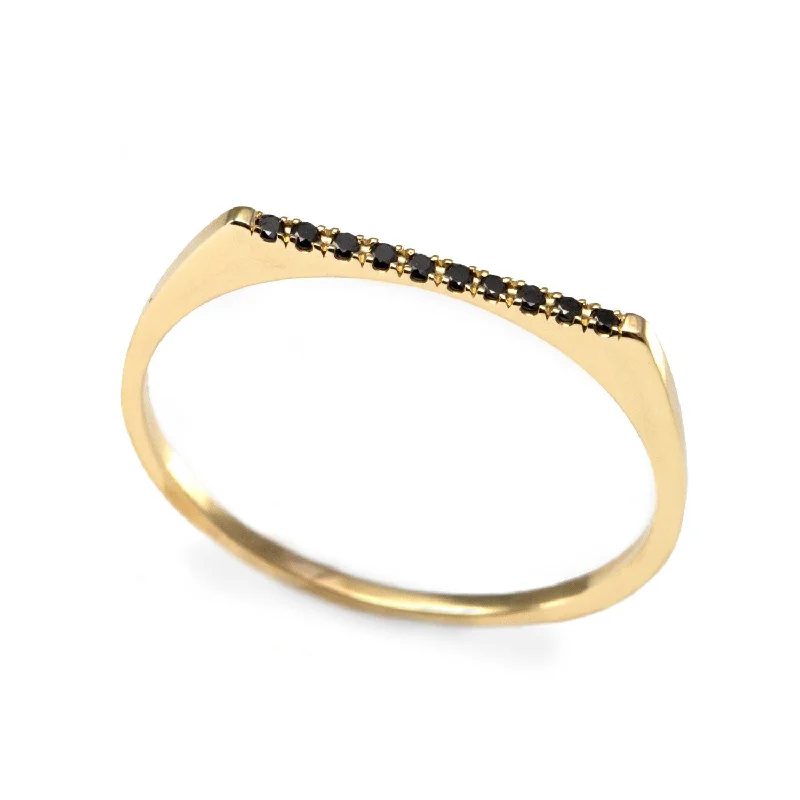 fashionable silver rings -Miranda Encrusted Gold Ring Black Diamonds