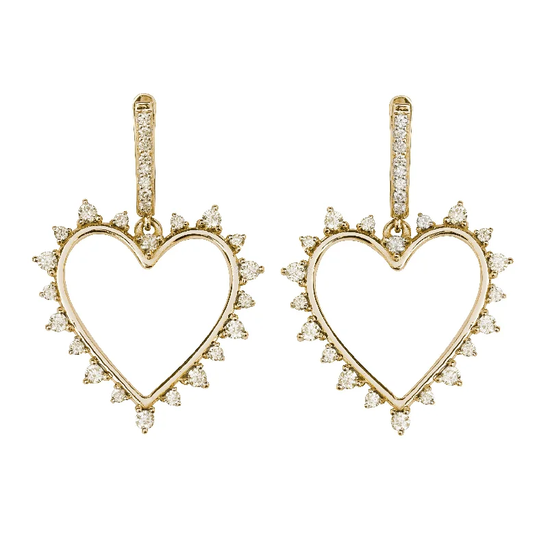 women’s gold drop earrings -Sparkly Heart Diamond Earrings