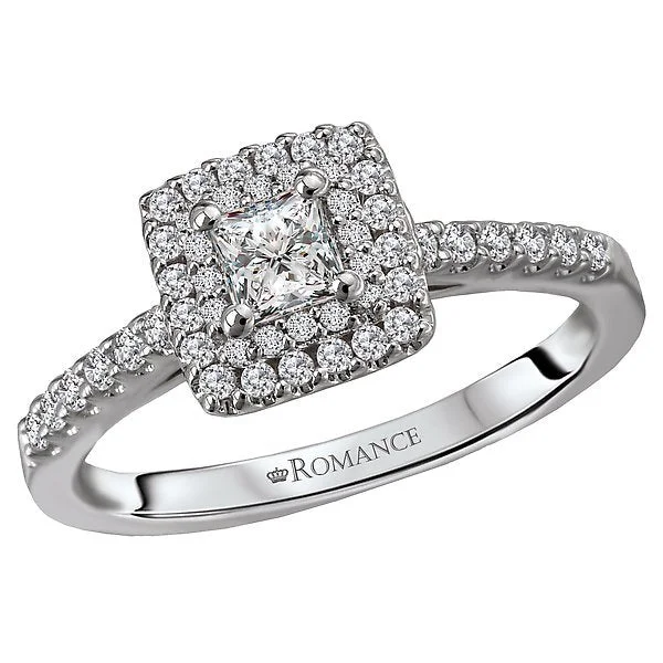 engagement rings with matching bands -14KT WHITE GOLD 1/2 PRINCESS DIAMOND DOUBLE SQUARE HALO RING