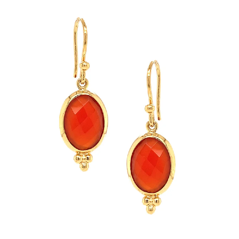 elegant diamond earrings -Gold Vermeil Oval Red Onyx Drop Earrings - "Blood Orange"