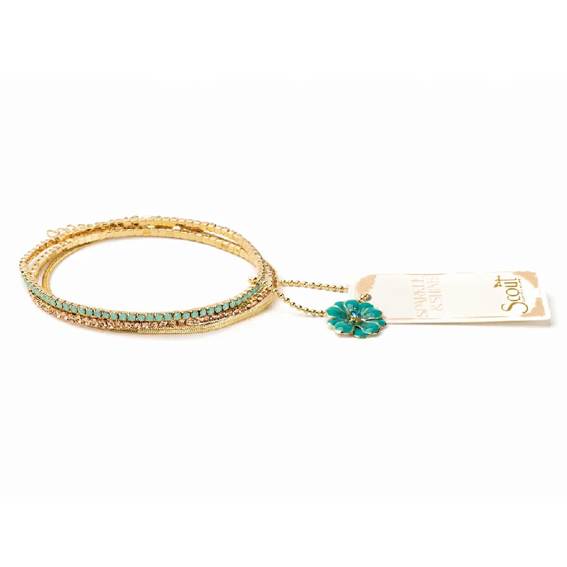 Sparkle & Shine Rhinestone Bracelet Trio - Pacific Opal/Gold