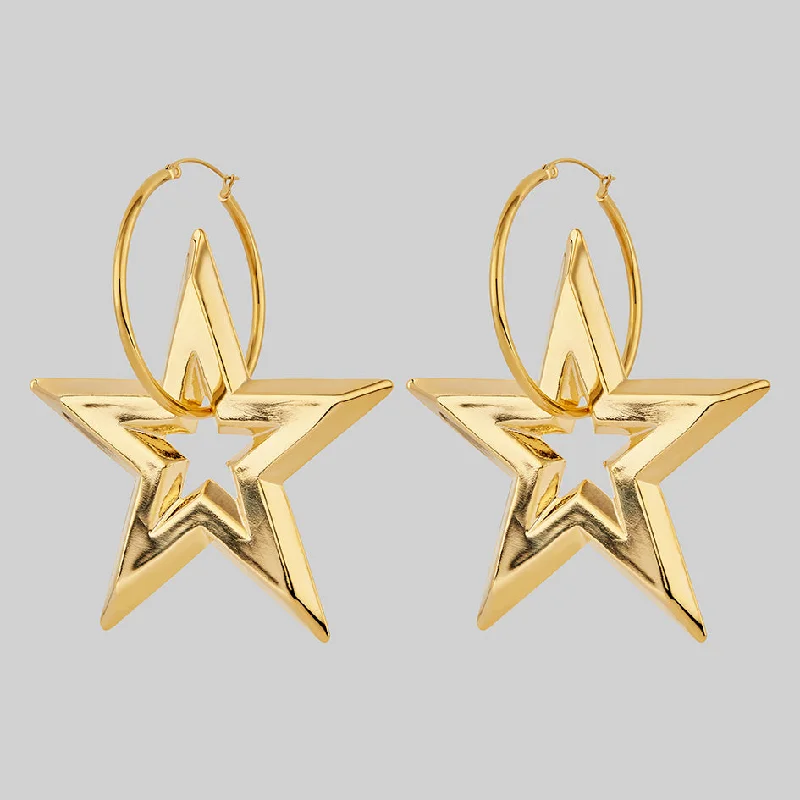 fashion earrings for women -GLORY. Huge Star Hoop Earrings - Gold